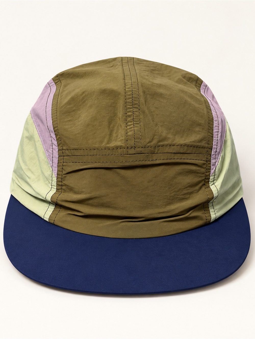 Multi-Panel Five-Panel Hat in Olive, Navy, Lilac and Light Green
